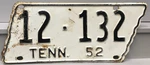 1952 Tennessee License Plate 12-132. Fixed Price $150.00.