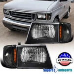 Black 1992-2007 Ford Econoline Headlights+turn Signal Corner Lamps Pair. Fixed Price $104.98.