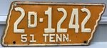 1951 Tennessee License Plate 2D-1242. Fixed Price $480.00.