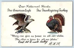 National Birds Postcard The American Eagle And Thanksgiving Turkey Embossed 1906. Fixed Price $12.48.