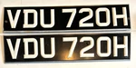 Vintage European British Ace Black License Plate Front Rear Raised Letters Rivet. Fixed Price $225.00.
