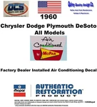 1960 Chrysler Dodge Desoto Plymouth Dealer Installed Air Conditioning Decal Usa. Fixed Price $13.88.