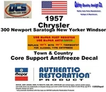 1957 Chrysler 300 New Yorker Correct Core Support Antifreeze Decal Mopar Usa. Fixed Price $6.99.