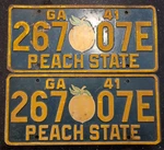 Pair Of 1941 Georgia License Plates Ga Car Tag Peach Vehicle Automobile. Fixed Price $347.00.