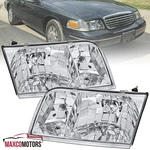 Fits 1998-2011 Ford Crown Victoria Chorme Headlights Assembly Lamps Left + Right. Fixed Price $52.49.