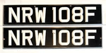 Vintage European British Ace Black License Plate Front Rear Raised Letters Rivet. Fixed Price $199.00.
