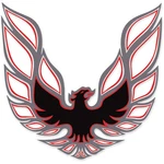 1975-78 Trans-am Black Center With Red / Charcoal Hood Bird Decal. Fixed Price $284.99.