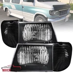 Fits 1992-2006 Ford E150 E250 Econoline Black Headlights+signal Corner Lamps L+r. Fixed Price $99.49.